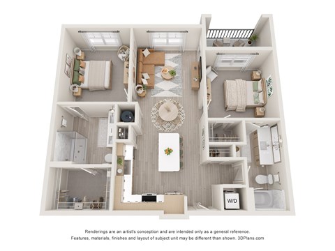 Floor plan for 2 beds, 2 baths, 1083 sqft